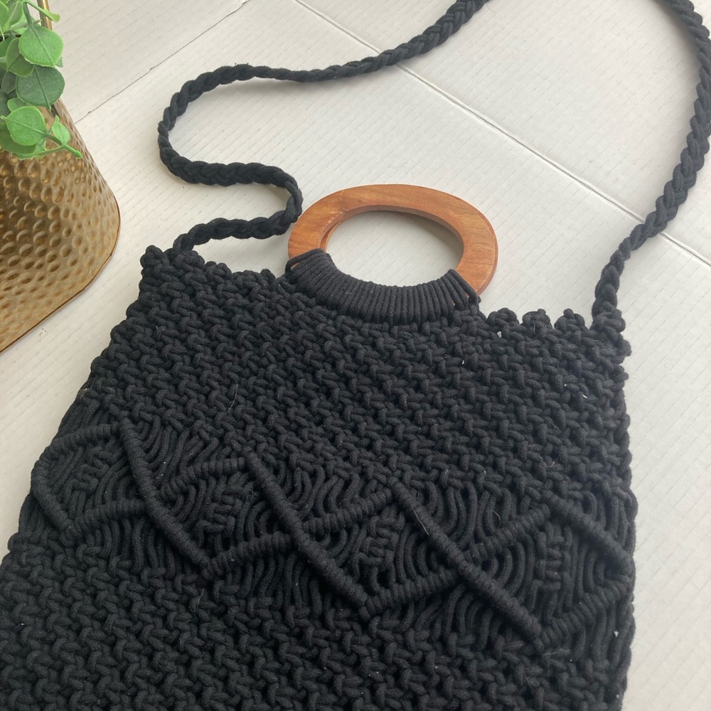 Danielle Nicole Black Macram Fringe Crossbody Han… - image 3
